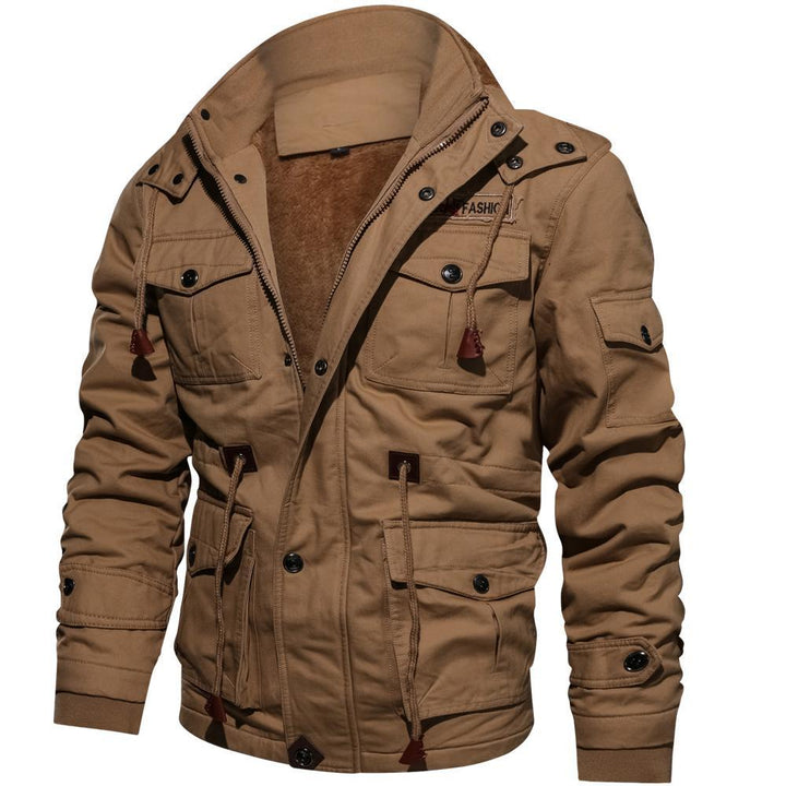 Giacca militare da uomo con cappuccio rimovibile e fodera in pile