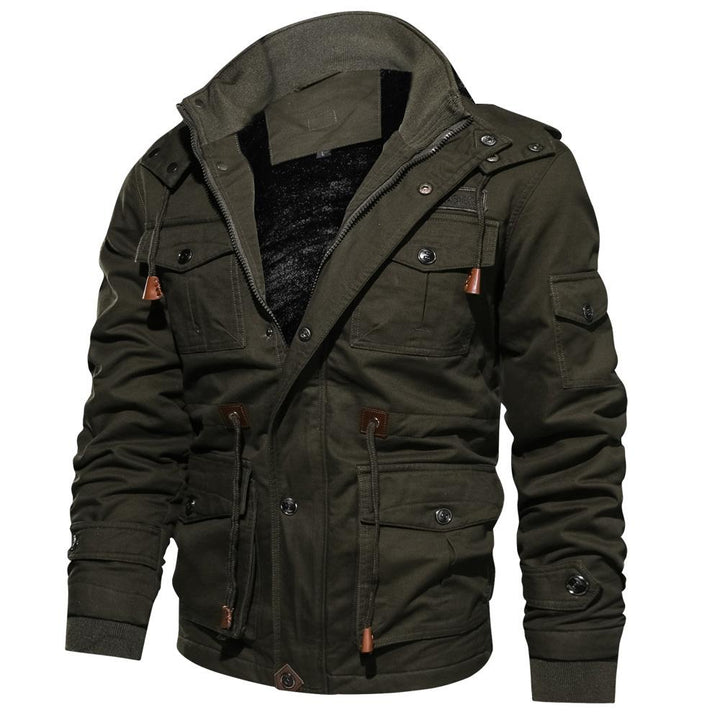 Giacca militare da uomo con cappuccio rimovibile e fodera in pile
