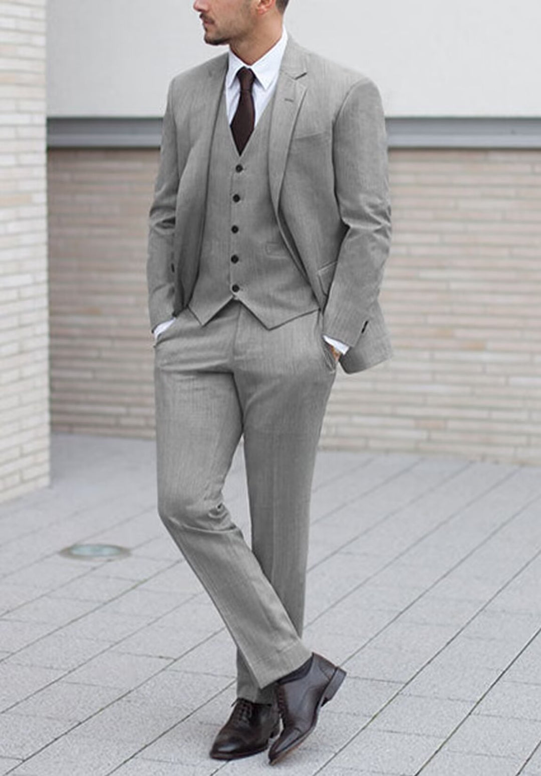 Costume Trois Pièces Homme Coupe Ajustée avec Col Notch et Gilet Six Boutons