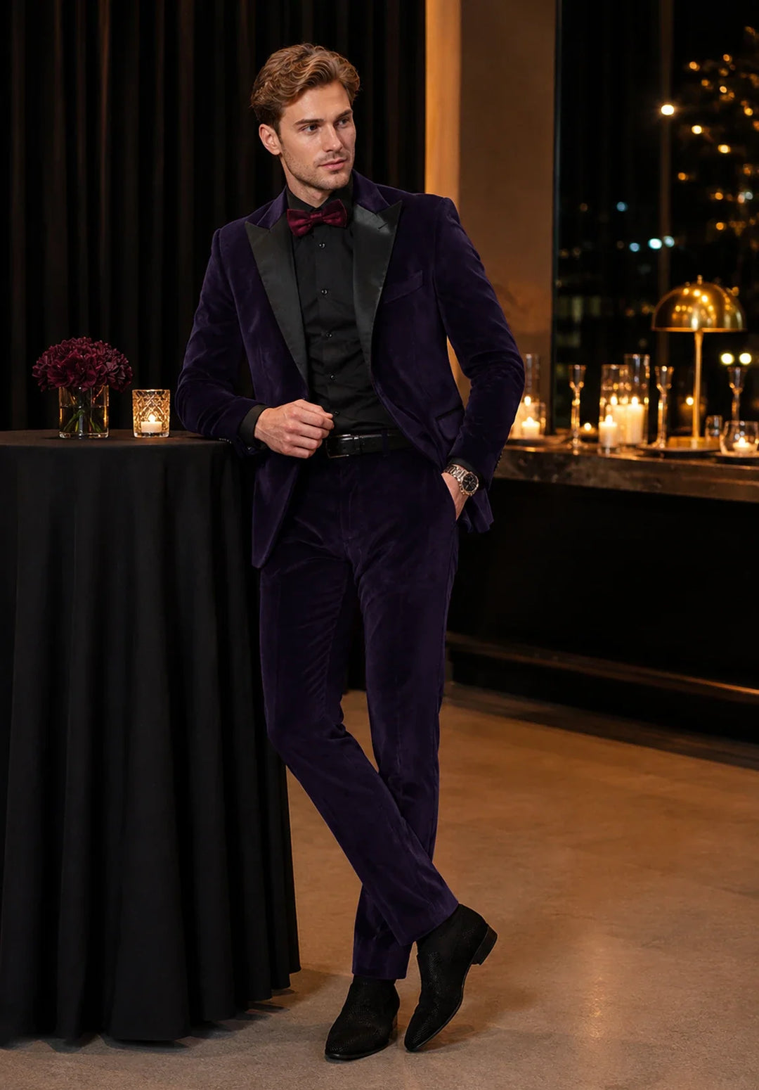 Men’s Slim Fit Two-Piece Velvet Tuxedo with Satin Peak Lapel