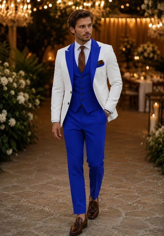 Costume Trois Pièces Homme Coupe Slim avec Col Châle et Gilet Boutonné