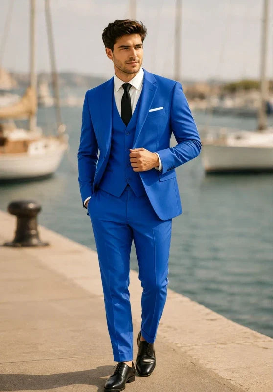 Costume Trois Pièces Homme Coupe Ajustée avec Col Notch et Gilet Col V