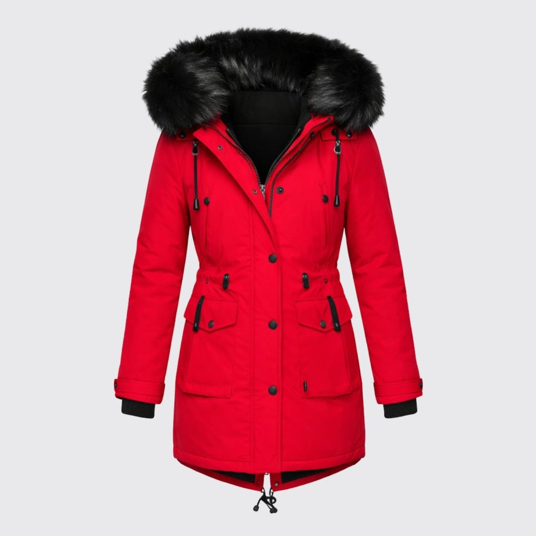 Parka Femme à Capuche Fourrure Synthétique Taille Ajustable