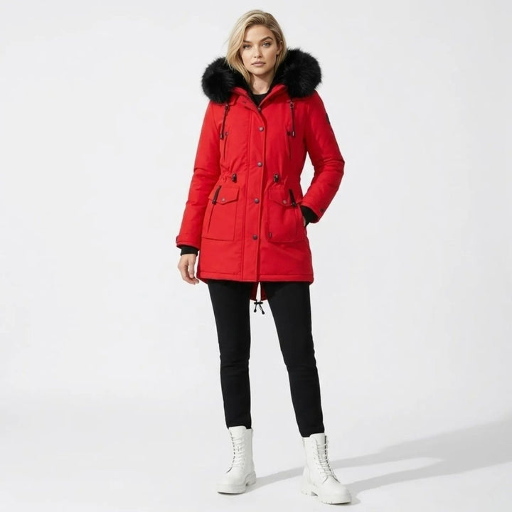 Parka Femme à Capuche Fourrure Synthétique Taille Ajustable