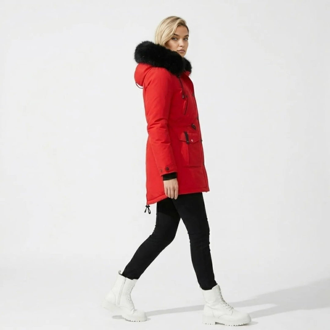 Parka Femme à Capuche Fourrure Synthétique Taille Ajustable