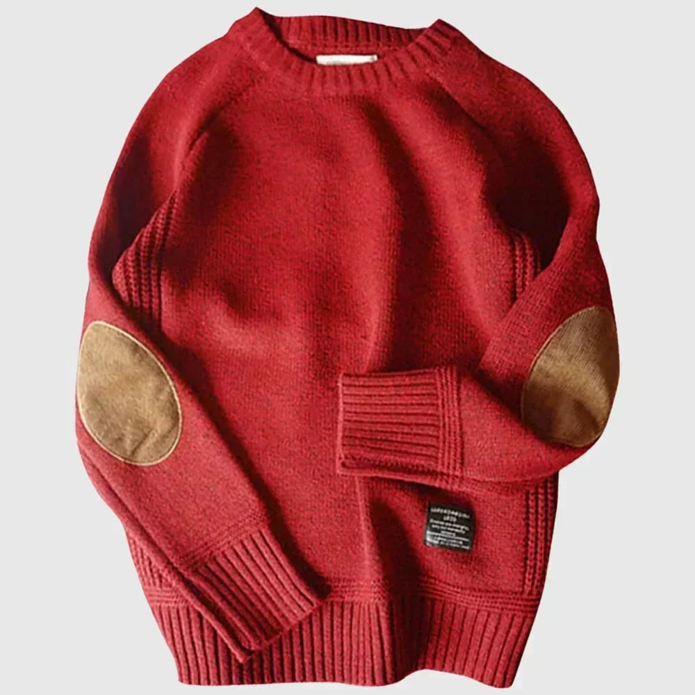 Pull en Maille à Col Rond et Coudes Renforcés pour Homme