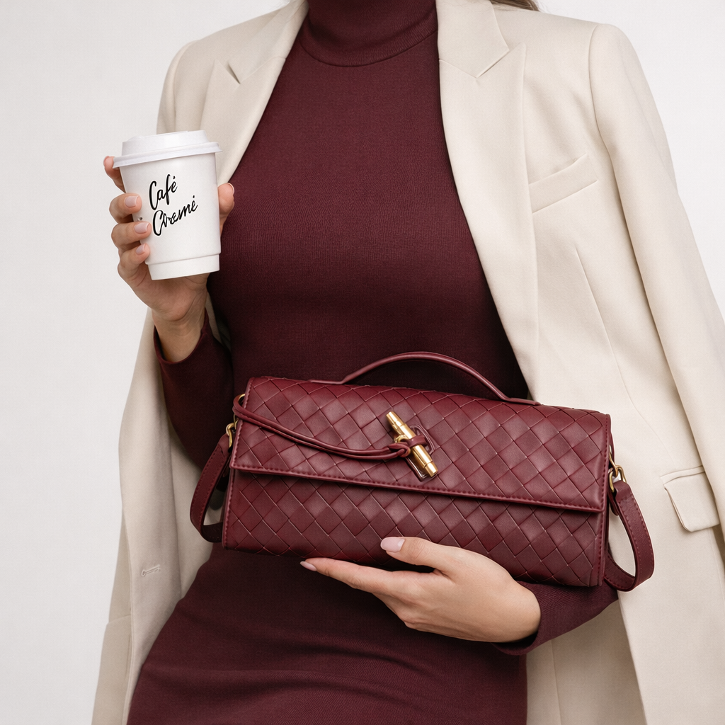 Pochette Tressée Femme – Sac de Soirée en Cuir Vegan