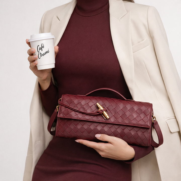 Pochette Tressée Femme – Sac de Soirée en Cuir Vegan