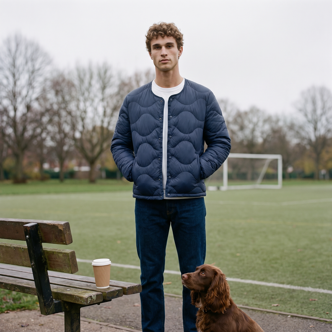 Doudoune Légère Homme Matelassée Col Ras Boutons Pression