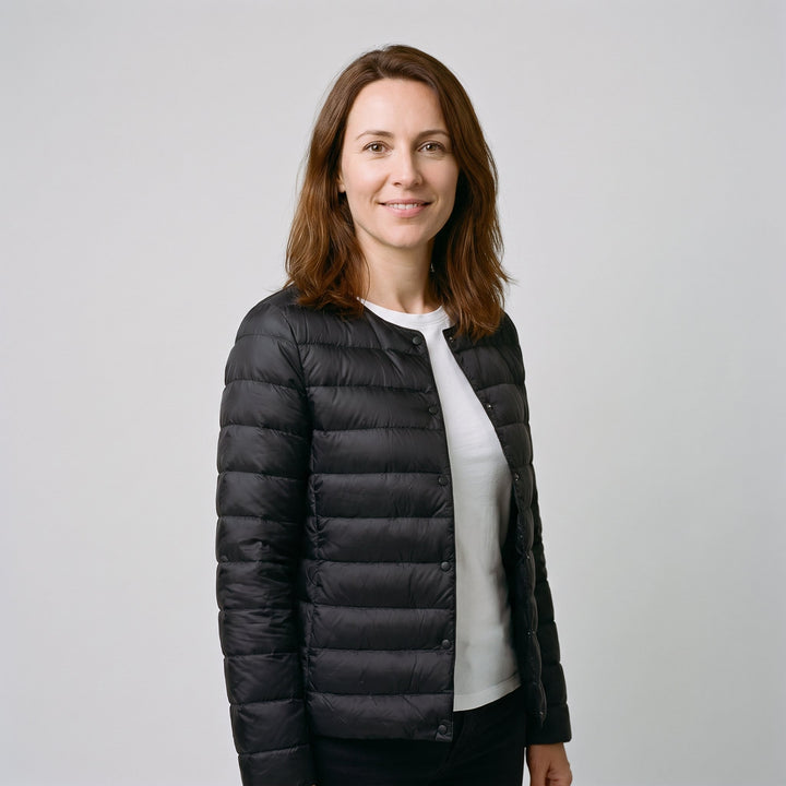Doudoune Femme Légère Col Ras Boutons Pression