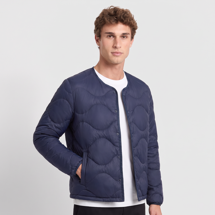 Doudoune Légère Homme Matelassée Col Ras Boutons Pression