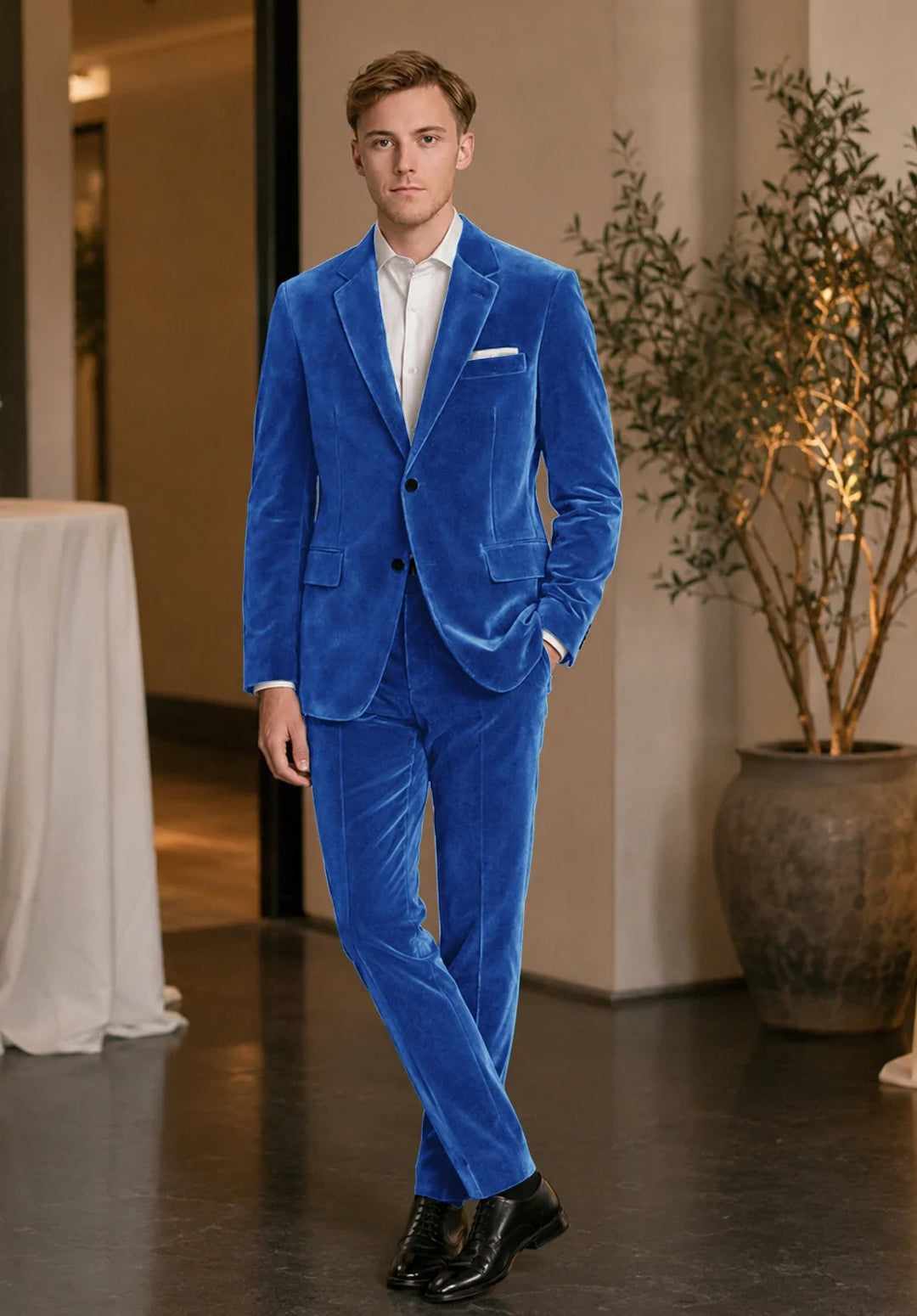Men's Regular-Fit Two-Piece Velvet Suit with Notch Lapel and Patch Pockets