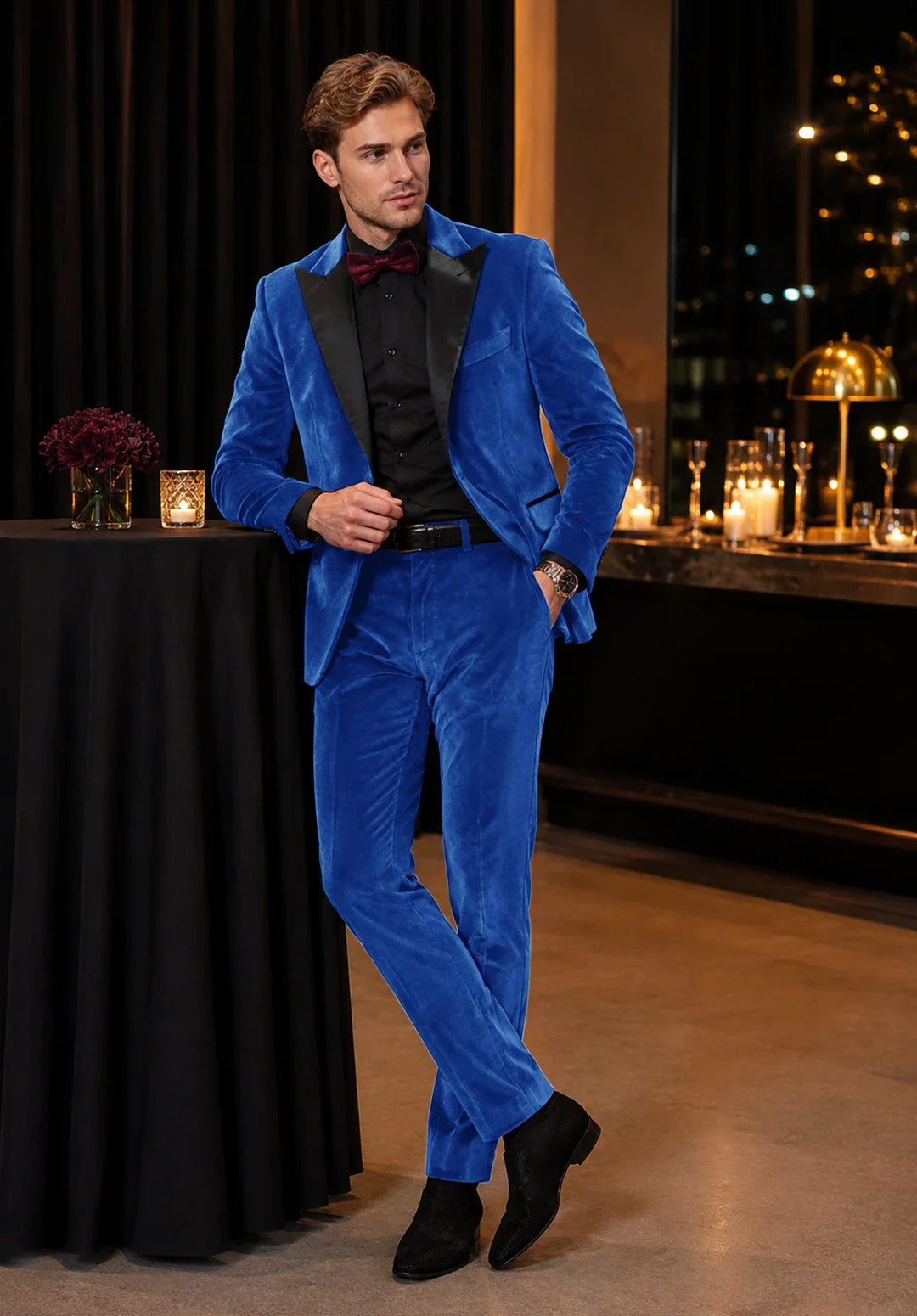 Men’s Slim Fit Two-Piece Velvet Tuxedo with Satin Peak Lapel
