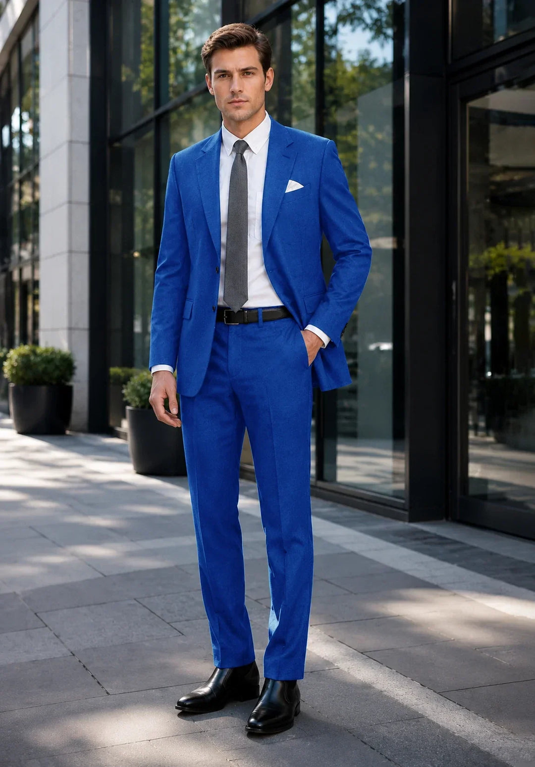 Klassischer Business-Zweiteiler für Herren mit Reverskragen und Hose mit niedrigem Bund