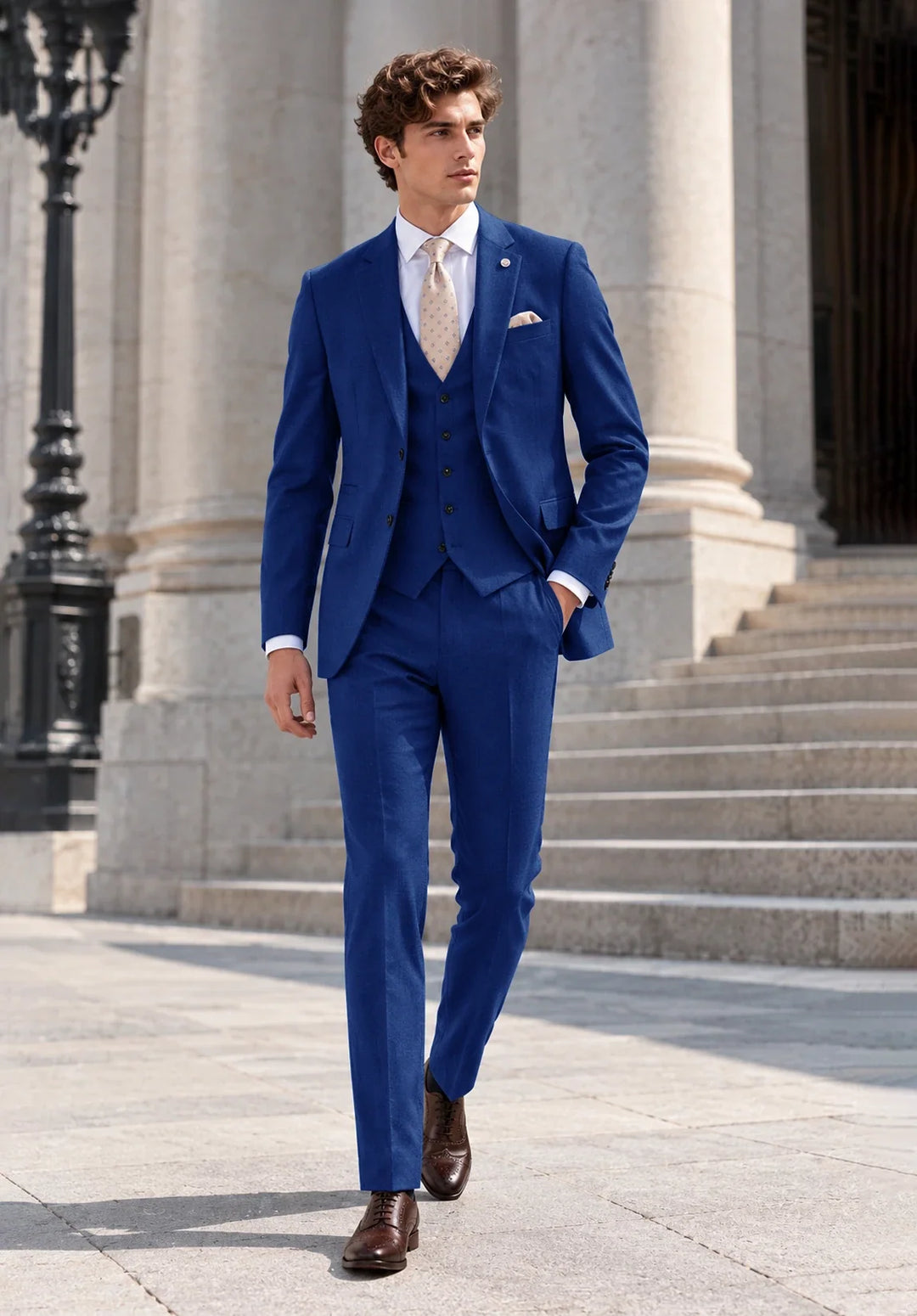 Costume Trois Pièces Homme Coupe Moderne avec Col Notch et Gilet Cinq Boutons