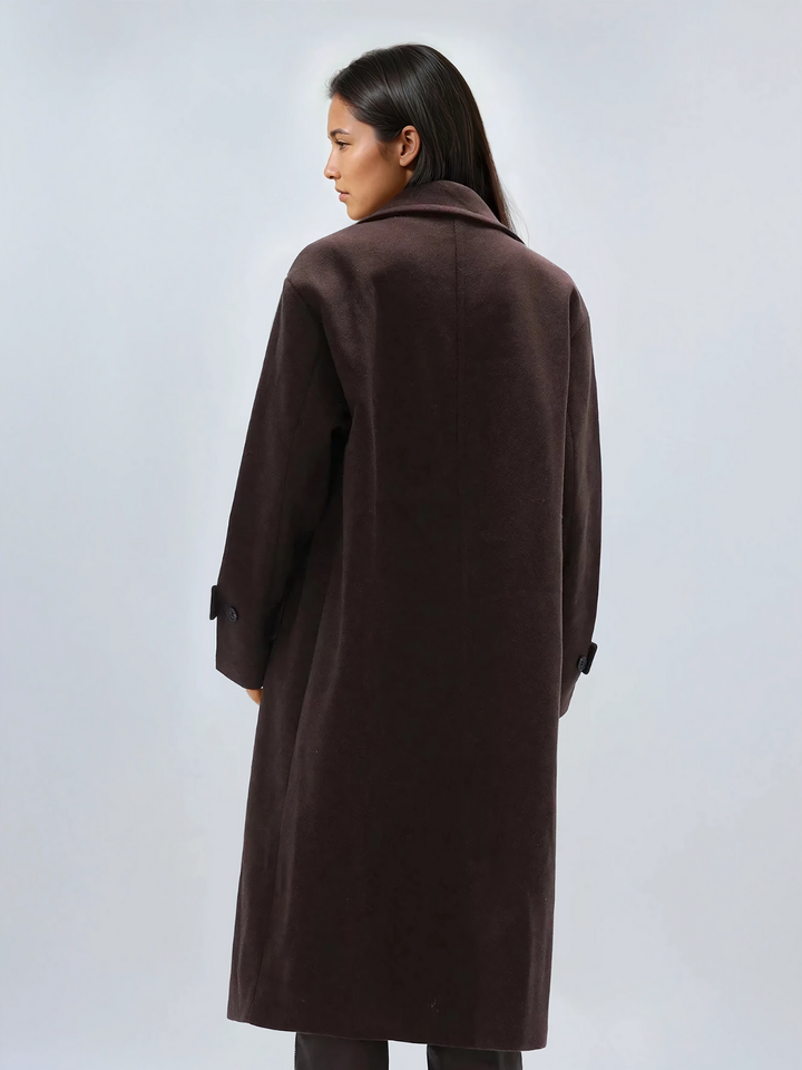 Cappotto oversize lungo da donna, doppiopetto con colletto a revers
