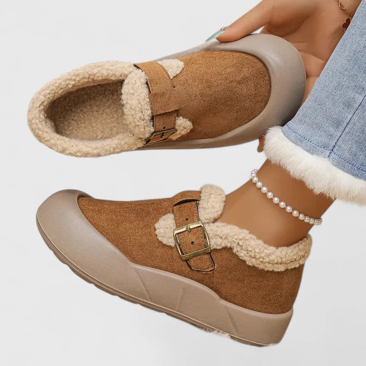 Chaussures D'Hiver Femme Doublées Fausse Fourrure Avec Boucle
