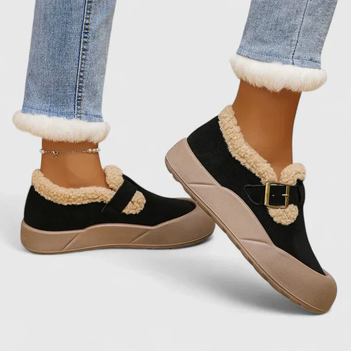 Chaussures D'Hiver Femme Doublées Fausse Fourrure Avec Boucle