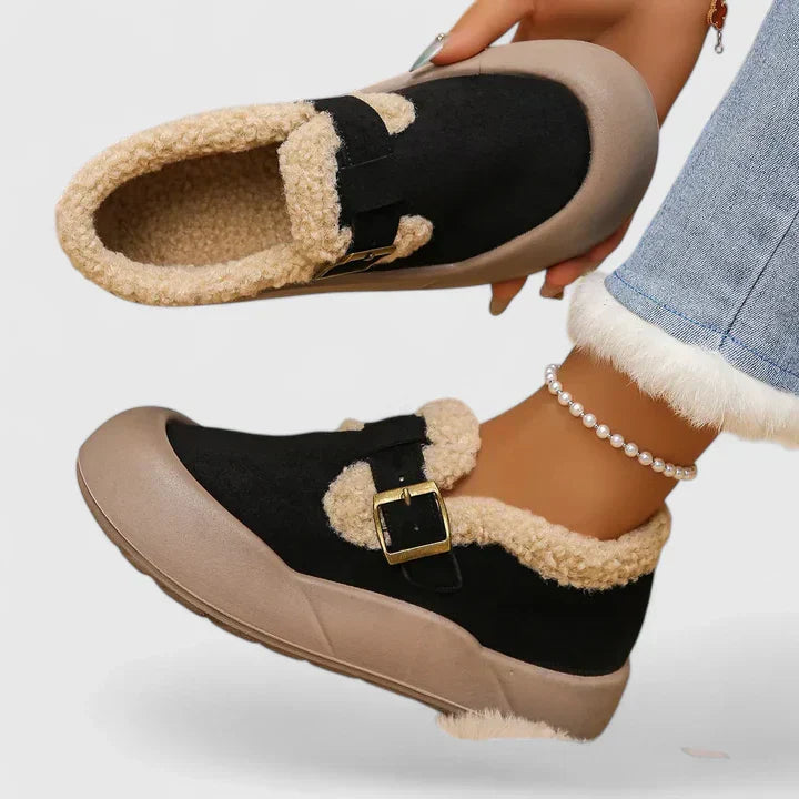 Chaussures D'Hiver Femme Doublées Fausse Fourrure Avec Boucle