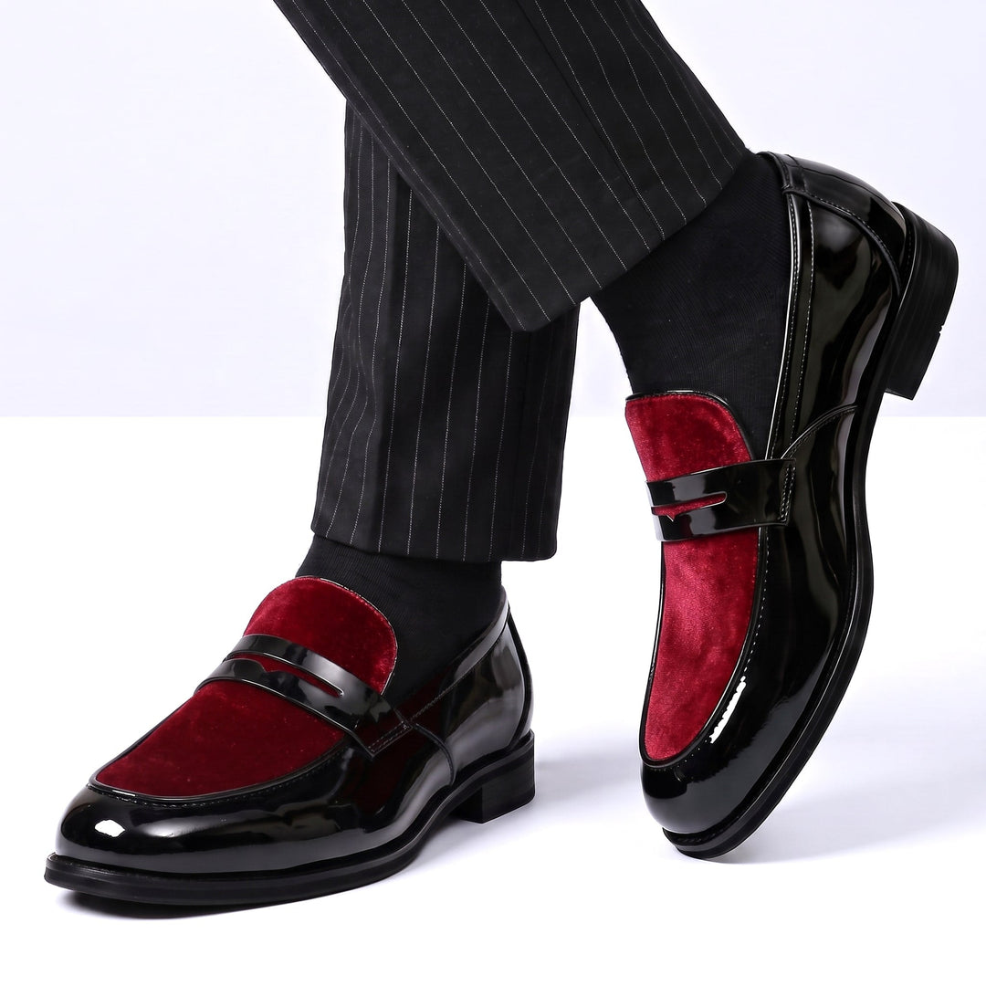 Mocassins Homme Bicolores en Cuir Verni avec Design à Enfiler