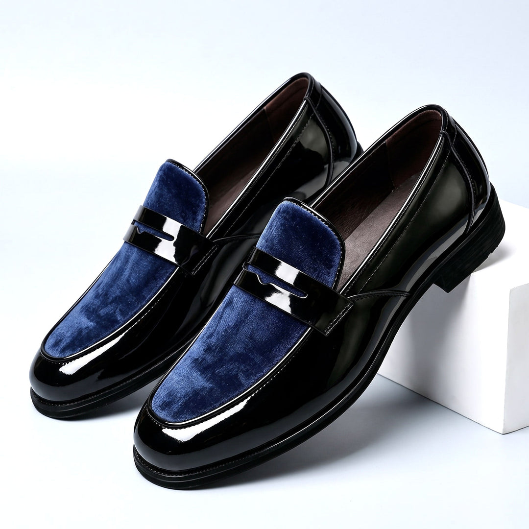 Mocassins Homme Bicolores en Cuir Verni avec Design à Enfiler