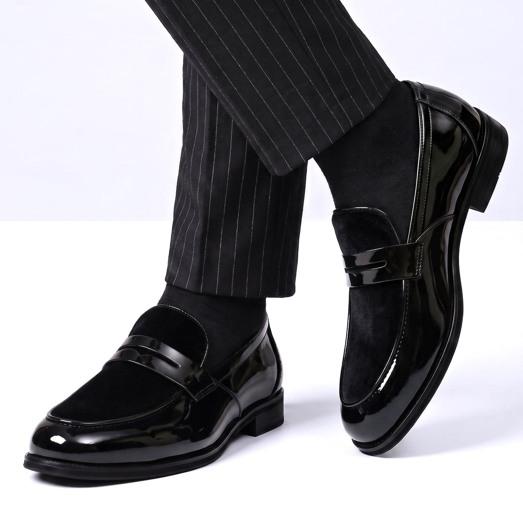 Mocassins Homme Bicolores en Cuir Verni avec Design à Enfiler