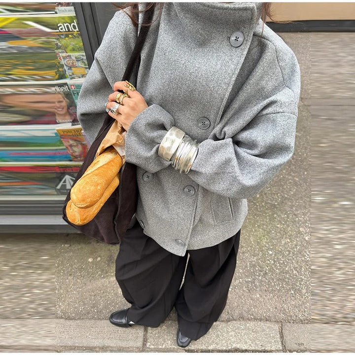 Manteau Femme en Mélange de Laine à Col Montant