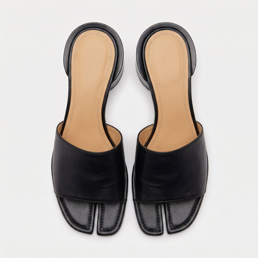 Women's Split-Toe Leather Sandals with a Low Block Heel