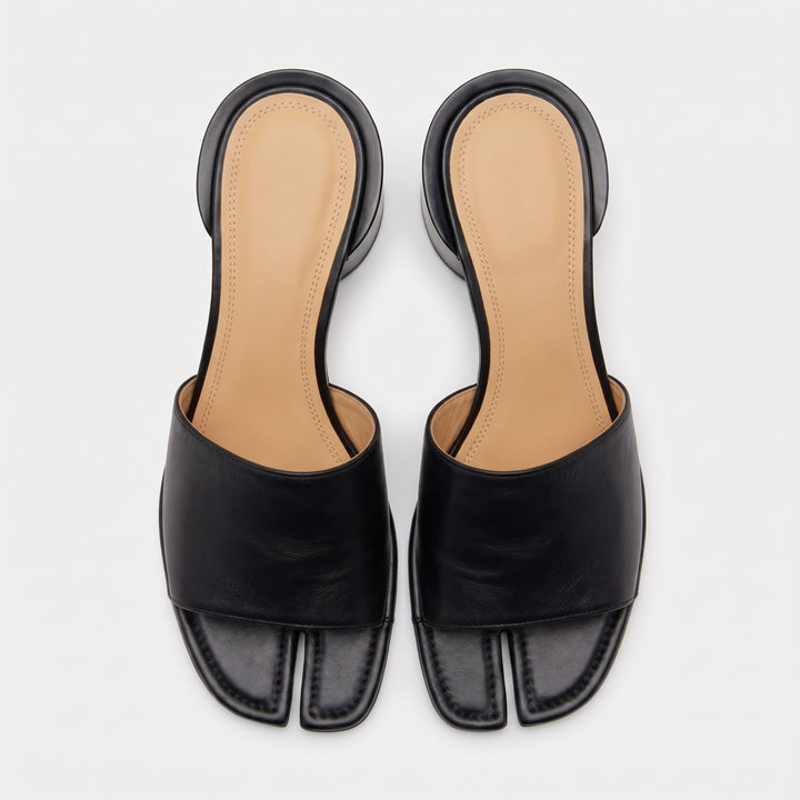Women's Split-Toe Leather Sandals with a Low Block Heel