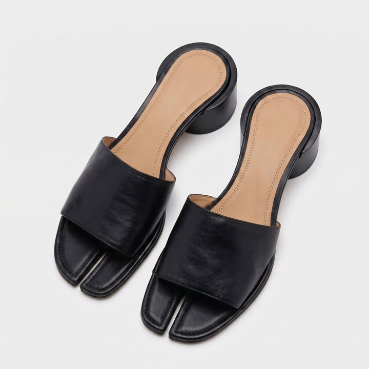 Women's Split-Toe Leather Sandals with a Low Block Heel