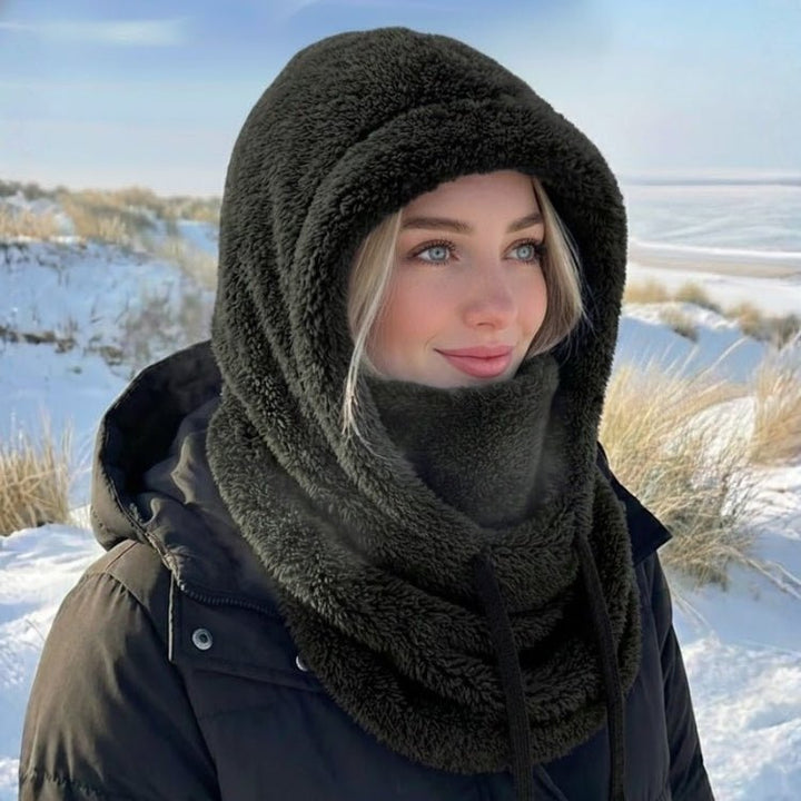 Passamontagna da donna in pile Sherpa con scaldacollo integrato