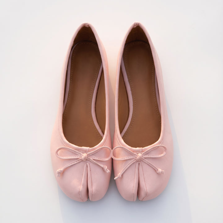 Women's Split-Toe Leather Ballet Flats with Bow