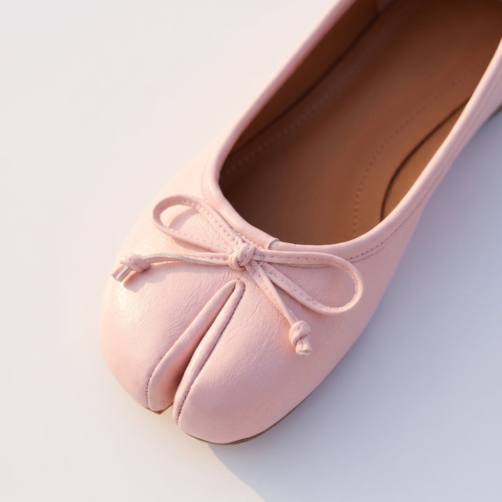 Women's Split-Toe Leather Ballet Flats with Bow