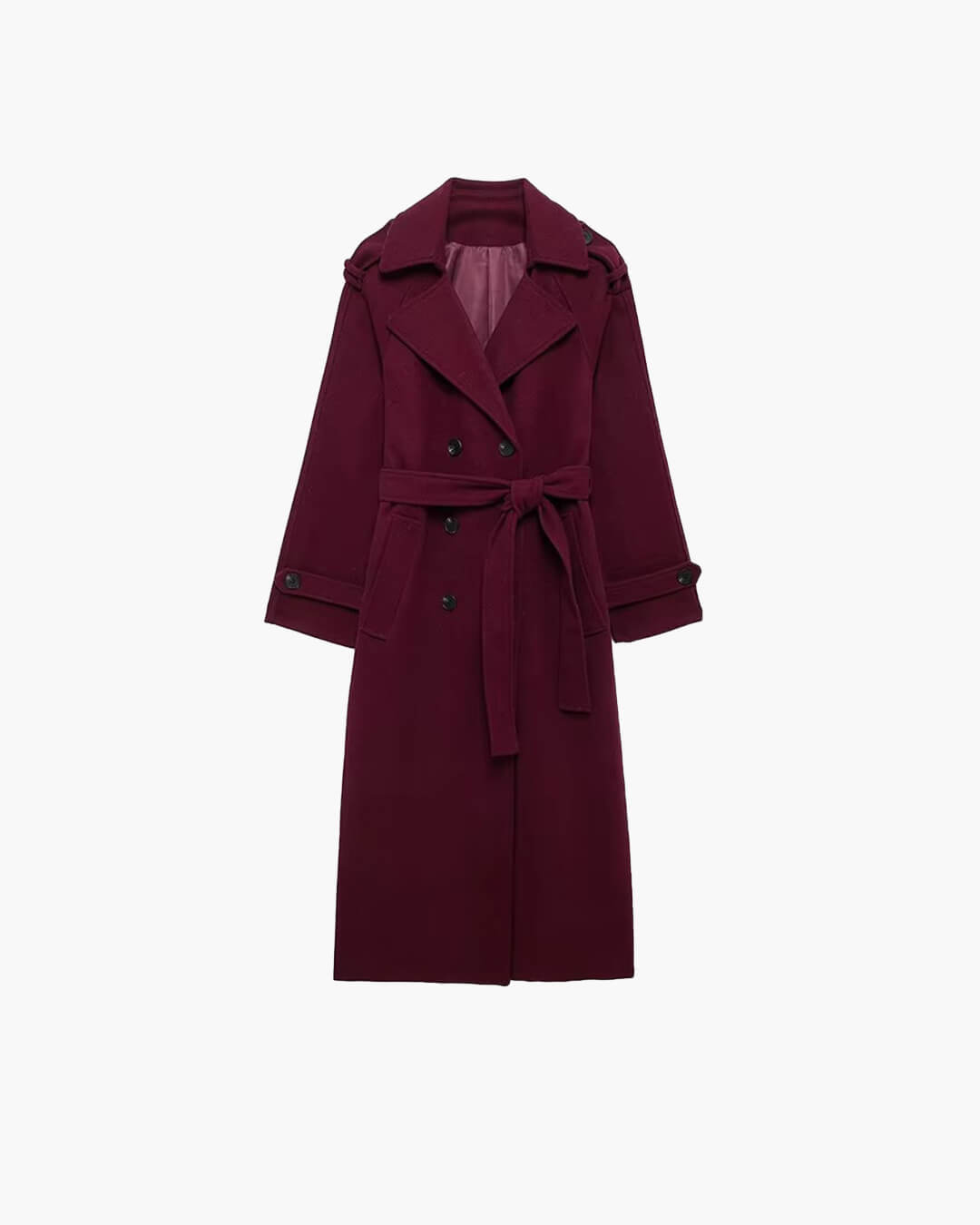 Lange damestrenchcoat met ceintuur, reverskraag, dubbele knoopsluiting en zakken