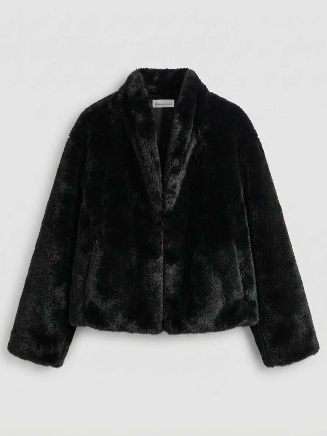 Women's Short Faux Fur Coat with Stand-Up Collar