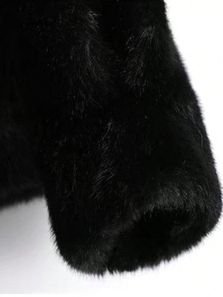 Women's Short Faux Fur Coat with Stand-Up Collar