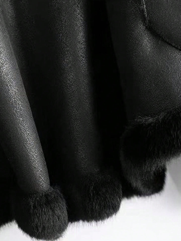 Women's Short Faux Fur Coat with Stand-Up Collar
