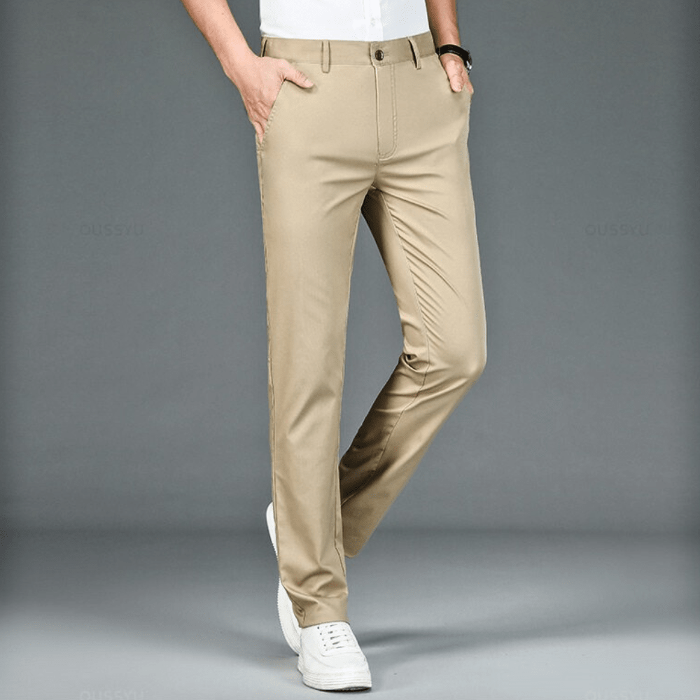 Pantalón chino para hombre de corte slim, con cintura plana y bolsillos laterales