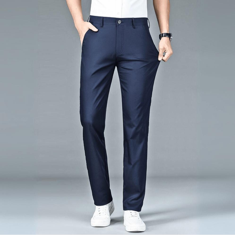 Pantalón chino para hombre de corte slim, con cintura plana y bolsillos laterales