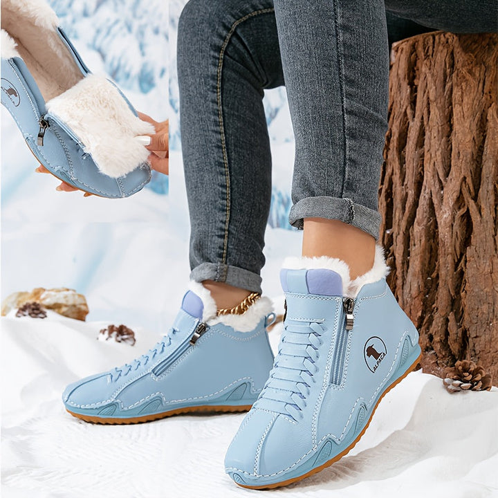 Bottes D'Hiver Femme Doublées Fausse Fourrure Avec Lacets Et Zip Latéral