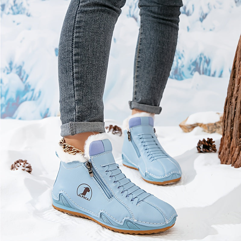 Bottes D'Hiver Femme Doublées Fausse Fourrure Avec Lacets Et Zip Latéral