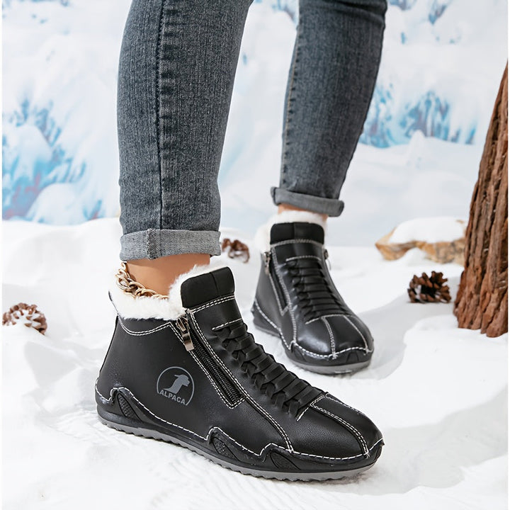 Bottes D'Hiver Femme Doublées Fausse Fourrure Avec Lacets Et Zip Latéral