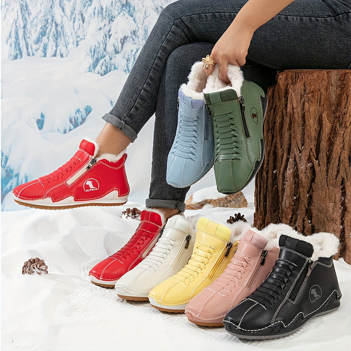 Bottes D'Hiver Femme Doublées Fausse Fourrure Avec Lacets Et Zip Latéral