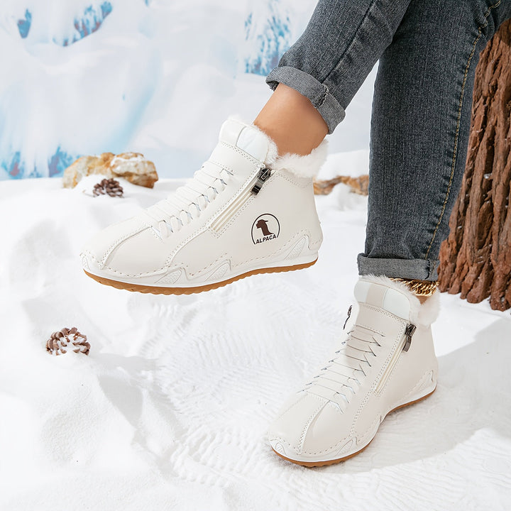 Bottes D'Hiver Femme Doublées Fausse Fourrure Avec Lacets Et Zip Latéral