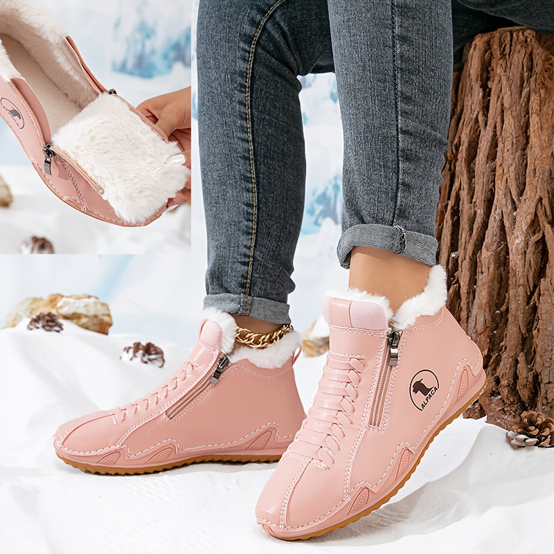 Bottes D'Hiver Femme Doublées Fausse Fourrure Avec Lacets Et Zip Latéral
