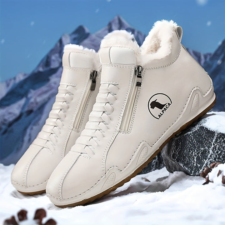 Bottes D'Hiver Femme Doublées Fausse Fourrure Avec Lacets Et Zip Latéral
