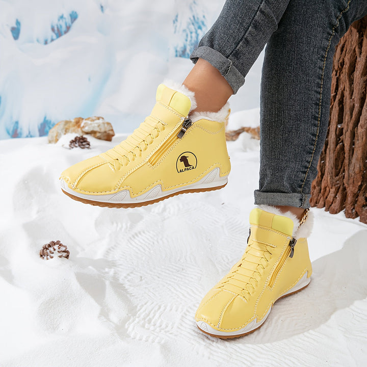 Bottes D'Hiver Femme Doublées Fausse Fourrure Avec Lacets Et Zip Latéral