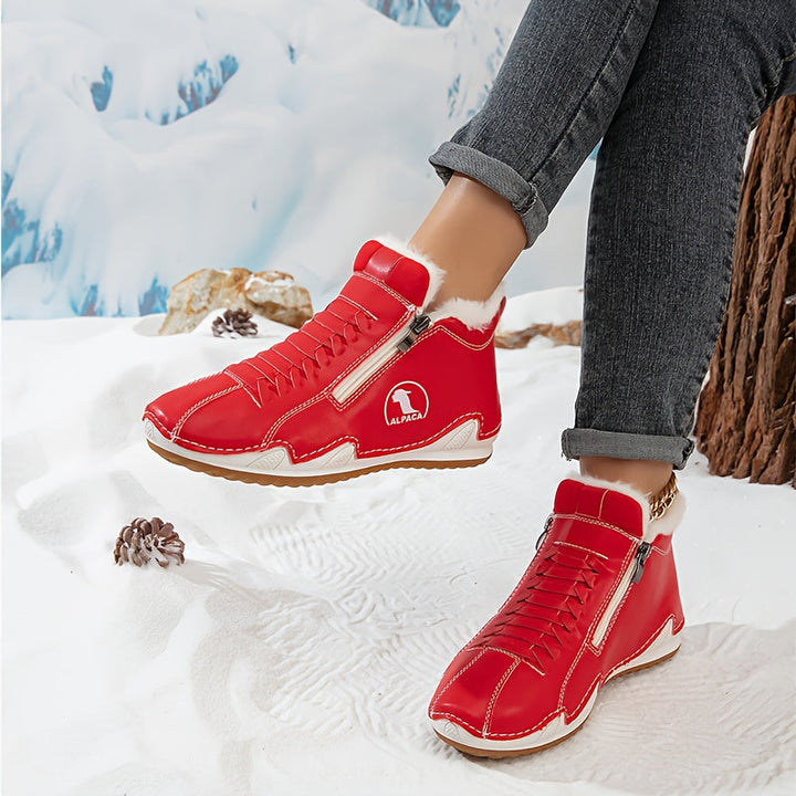 Bottes D'Hiver Femme Doublées Fausse Fourrure Avec Lacets Et Zip Latéral