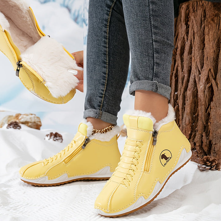 Bottes D'Hiver Femme Doublées Fausse Fourrure Avec Lacets Et Zip Latéral
