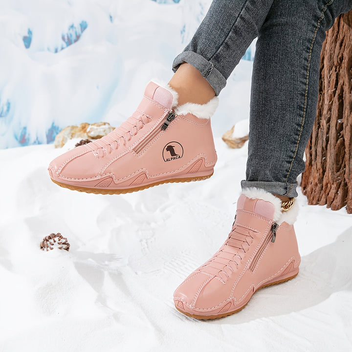 Bottes D'Hiver Femme Doublées Fausse Fourrure Avec Lacets Et Zip Latéral